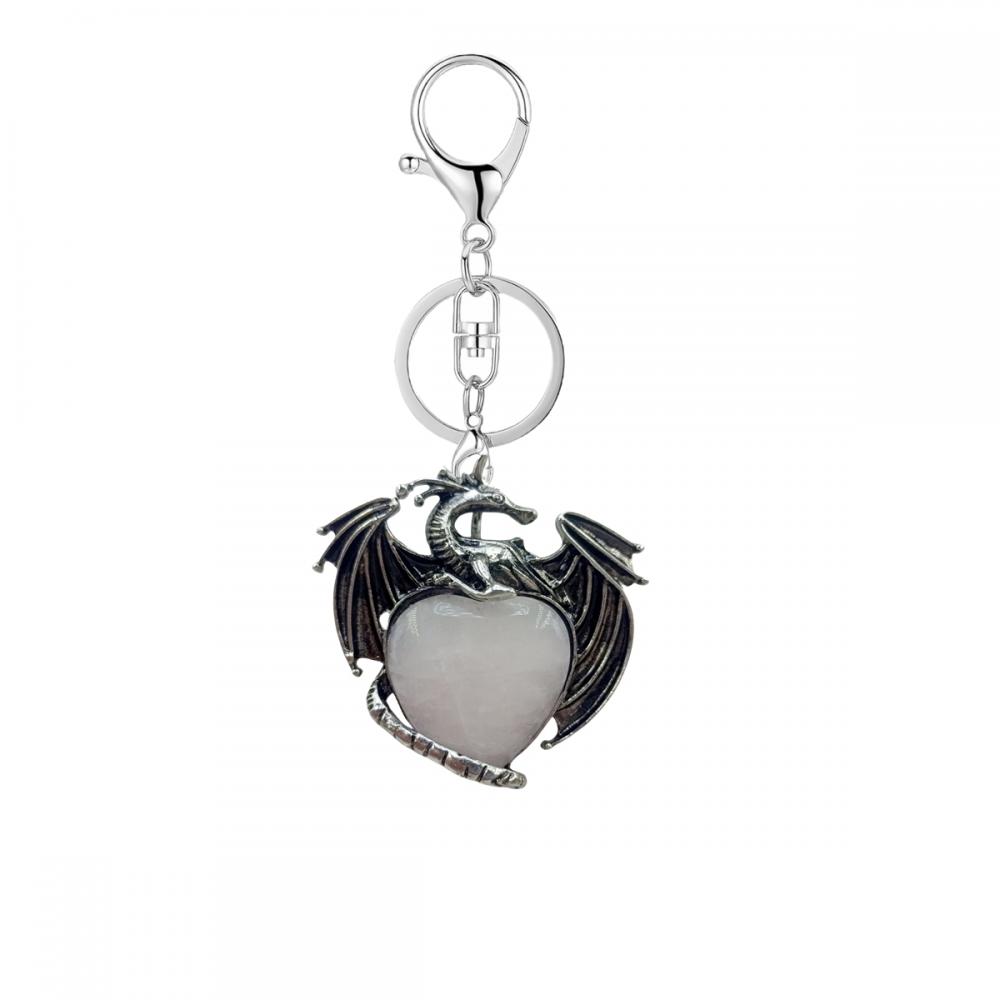 Gemstone Crystal Heart Alloy Wings Dragon & Pterosaur Stone Key Chains Natural Quartz Dragon Charm Key Ring Anniversary Gift