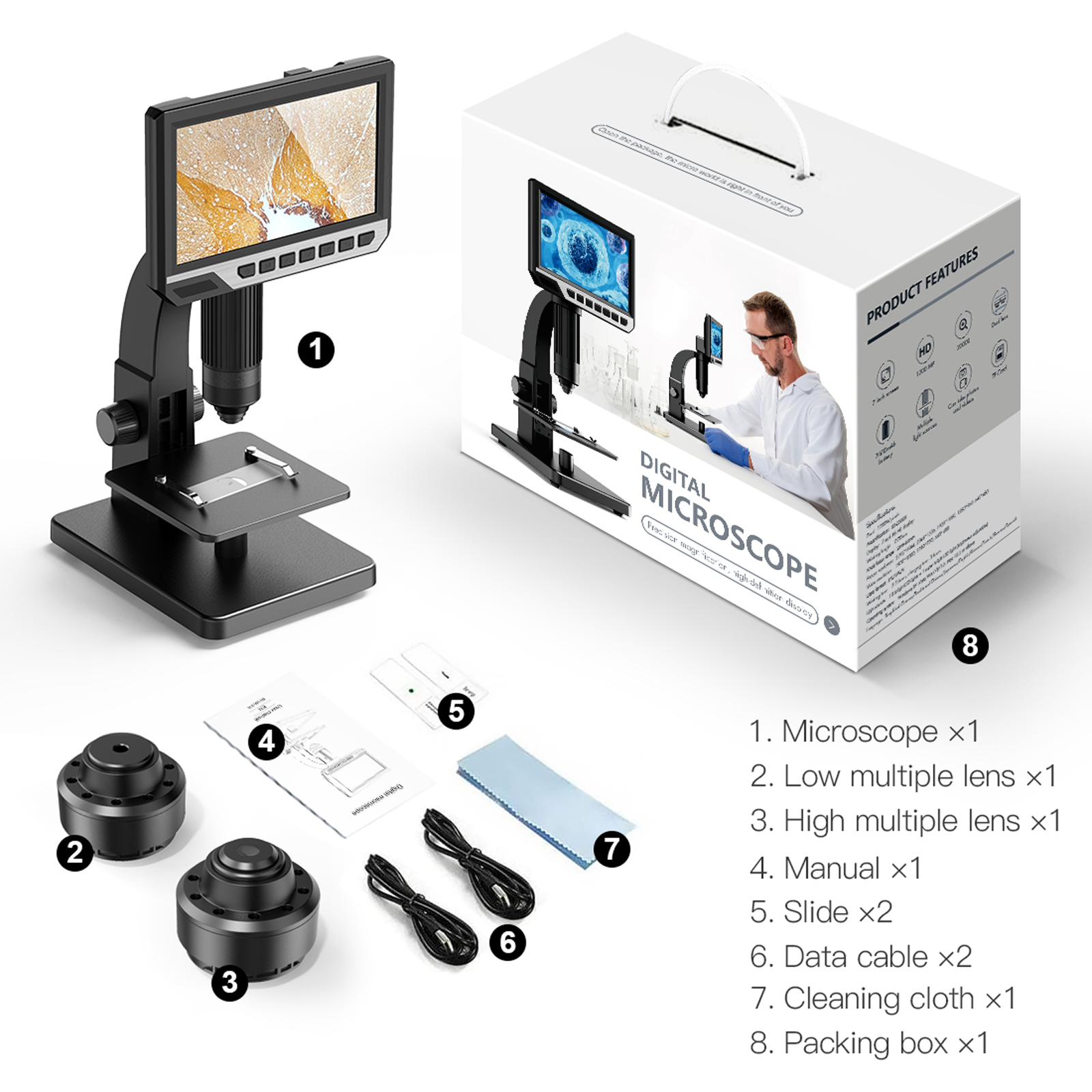 Inskam315 7 Inch IPS High Definition Screen Digital Industrial Microscope Camera 0-2000x Multipurpose Camera Watch Repair Tool