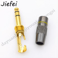 1Pcs Jack 6.3 Smoothly Gold plating 6.35mm 2 Pole Mono / 3 Pole Stereo Plug Assembly Wire Connector Gunmetal Audio Plug