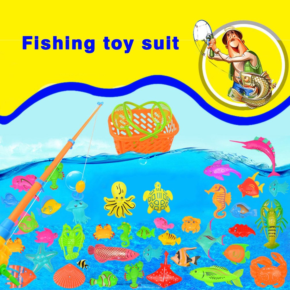 39Pcs Set Plastic Magnetic Fishing Toys Baby Bath Toy Fishing Game Kids 1 Poles 1 Nets 13 Magnet Fish Indoor Outdoor Fun Baby