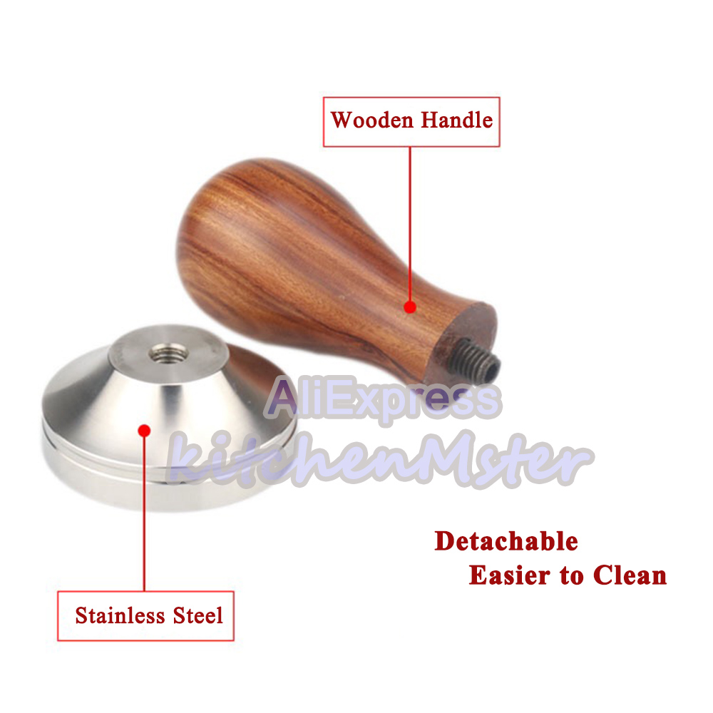 Espresso Coffee Tamper Flat/Thread Base Coffee Powder Hammer with 304 Stainless Steel Wooden Handle Professional Coffee tools
