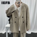 IEFB /men's wear 2021 spring new Lattice casual Suit for Male Loose Chic vintage oversize blazers korean style coat 9Y1274