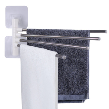 A - Adjustable Stainless Steel Towel Holder 4 Rotating Hanger Multi-functional Kitchen Bathroom Wall-mounted Towels Rack