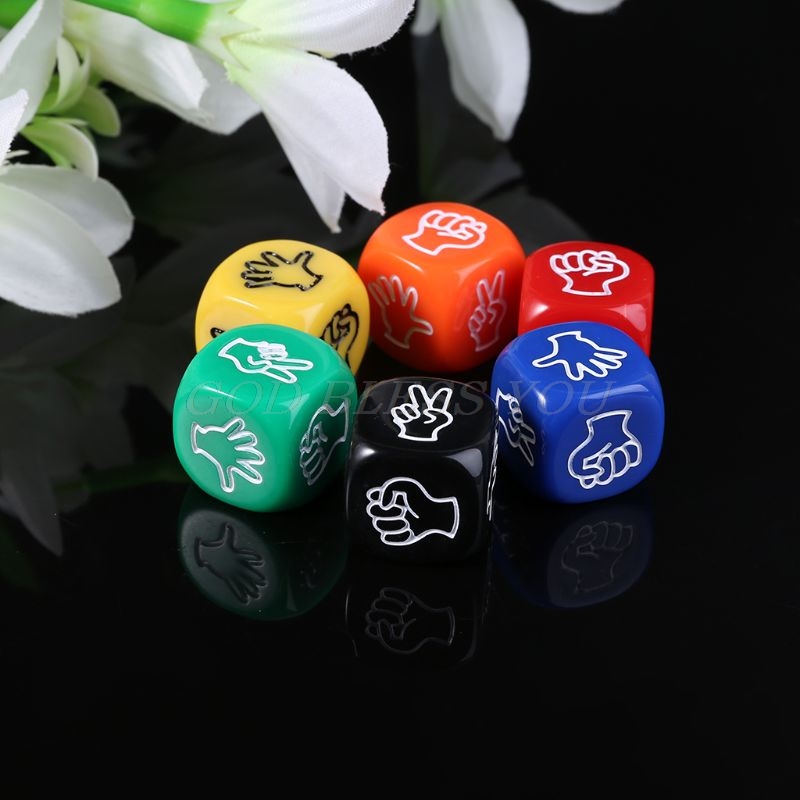 6Pcs/Set Funny Drinking Game Dice Rock Paper Scissors Finger-guessing Gambling Game Toys 6-Side 20mm Table Playing Games