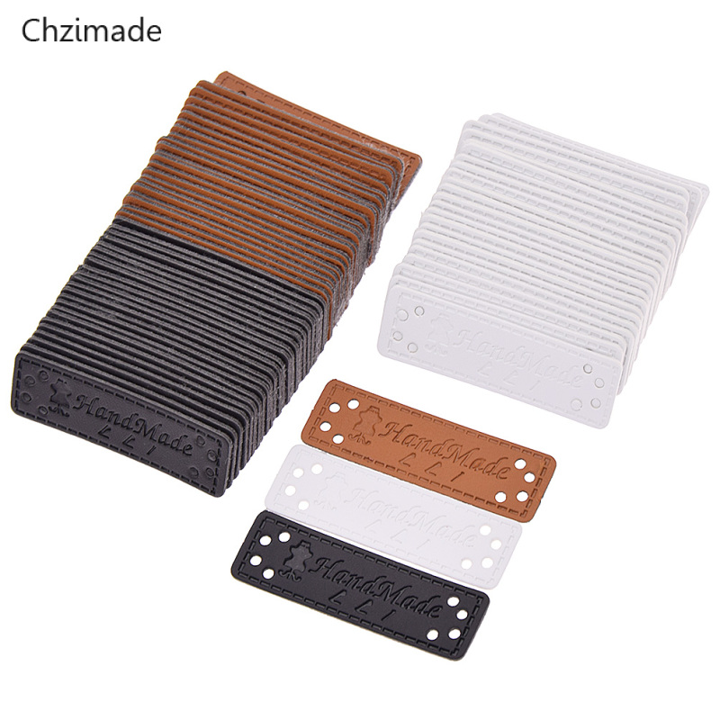 Lychee Life 24Pcs Handmade Clothes Garment PU Leather Labels For Jeans Bags Shoes Tags Sewing Materials