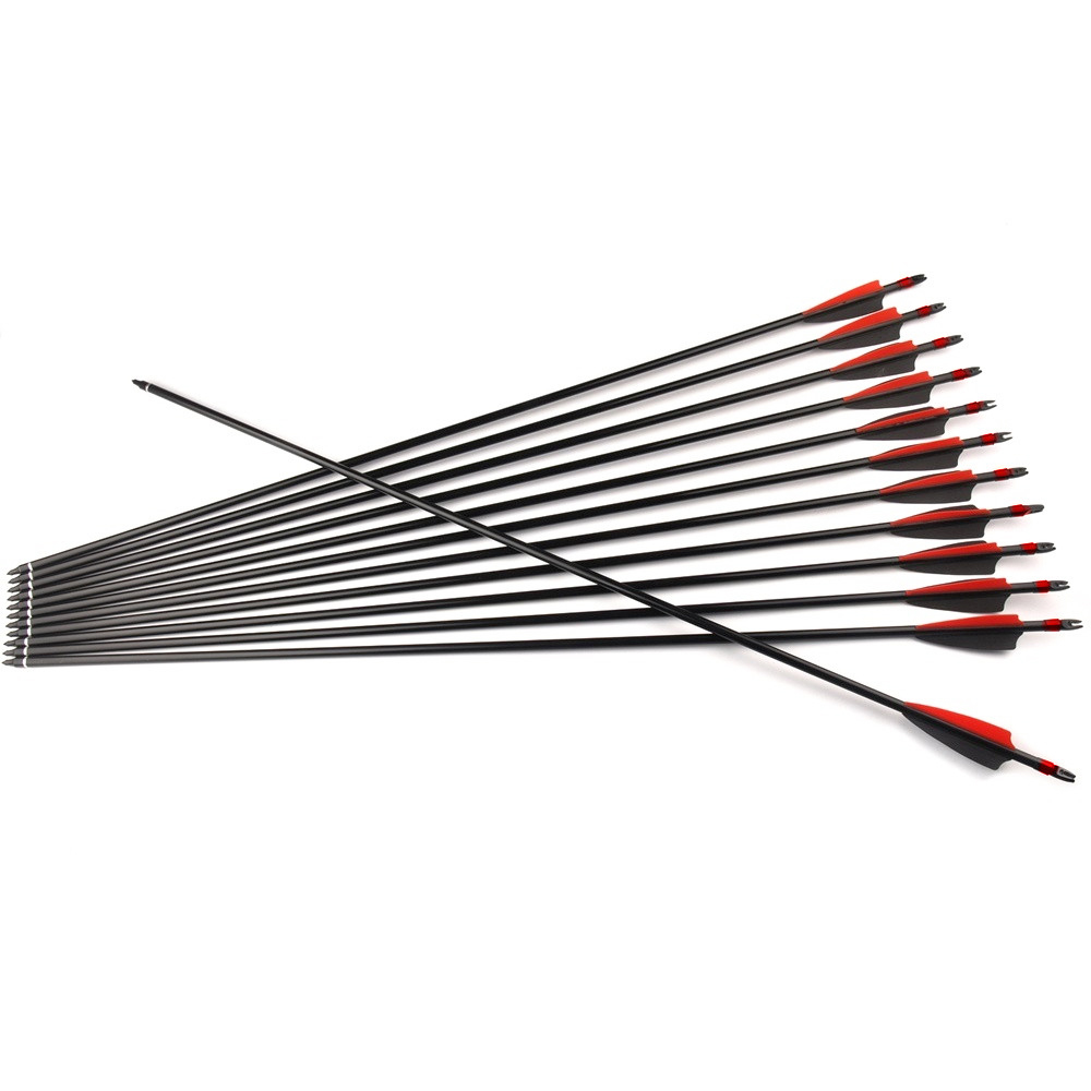 31.5 inches Spine 500 Diameter 7.8 mm 6/12/24 Pcs Fiberglass Arrows and Explosion-proof for Compound Bow Archery Shooting