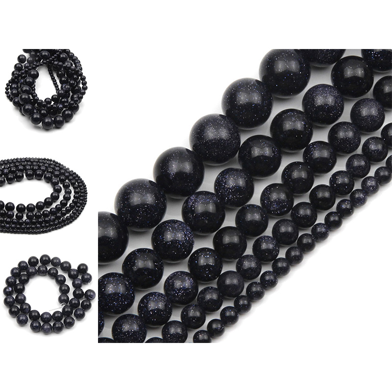 Natural Dark Blue Sandstone Beads Ball 4 6 8 10 12mm Loose Round Stone Beads for DIY Necklace Bracelets Jewelry Making 15"