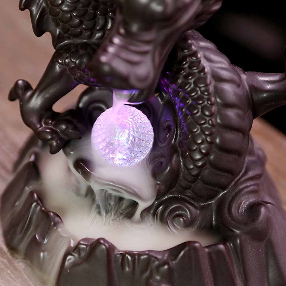 7 color Crystal ball Dragon Incense Burner Ceramic Backflow ncense holder Creative Smoke Waterfall Incense Holder Home Decor