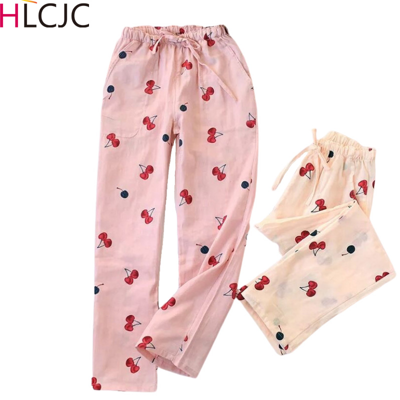 New Lady Gauze Cotton Women Bottoms Pajamas Pants Thin Fresh Cherry Summer Home Pants Loose Casual Bottoms Lounge Sleep Pants