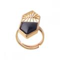 Natural Black Onyx Hexagonal Gemstone Beads Engagement Women Shied Rings