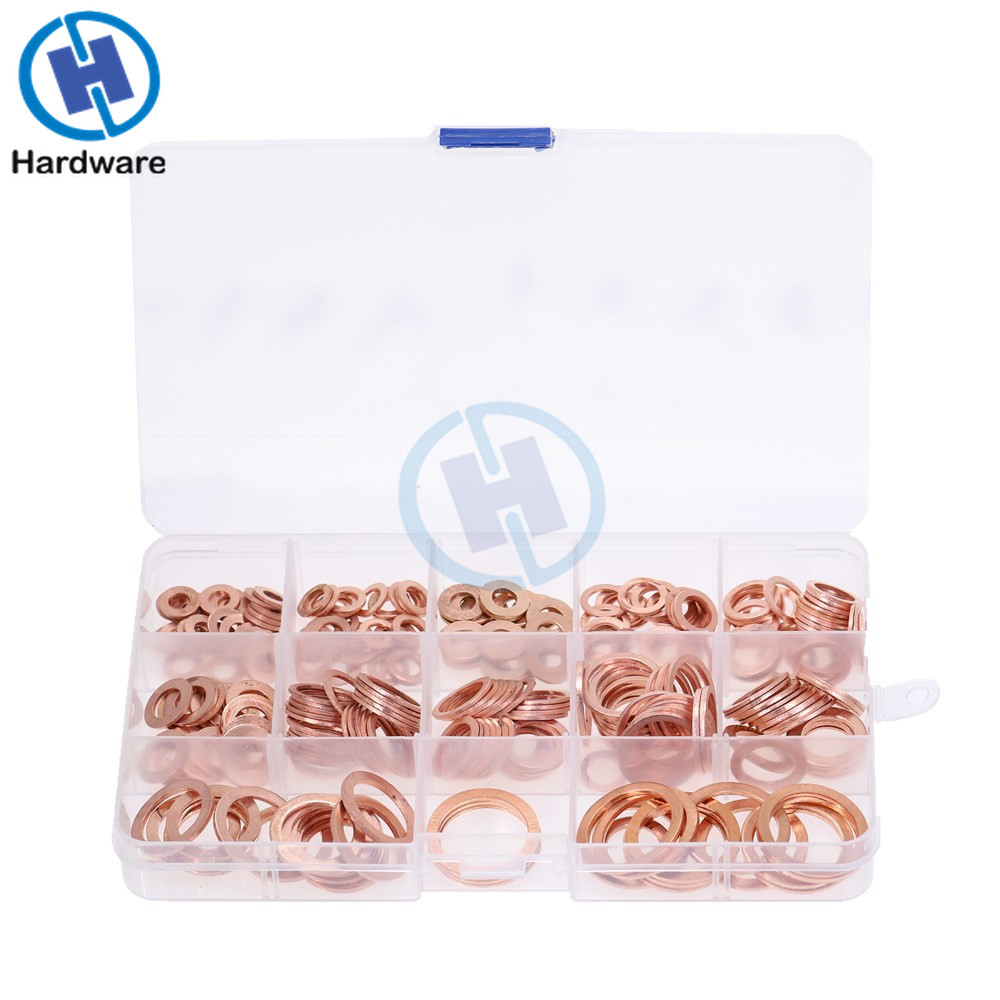 280pcs Solid Copper Gasket Assorted Copper Washers Sealing Ring Set with Case 12 Sizes M5-M20