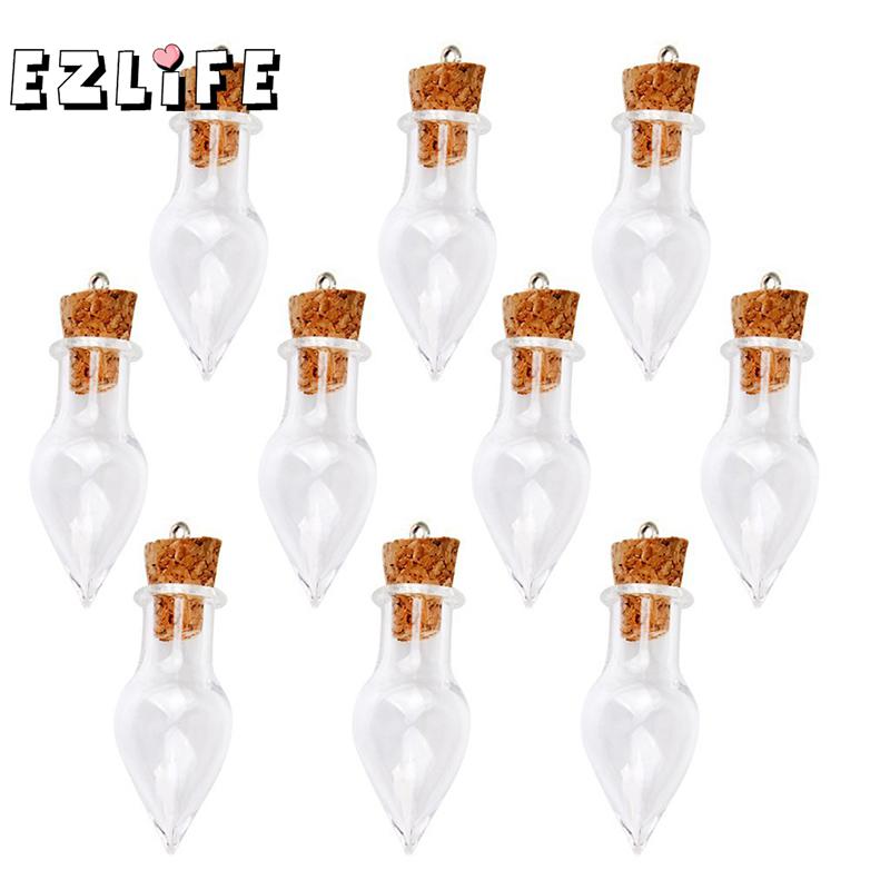 10x Tiny Tear Drop Glass Bottle Dried Flower Cork Vial DIY Necklace Pendants Small Glass Bottles MS060