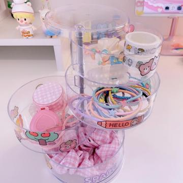 1pc Desktop Cute Transparent Acrylic Rotate Jewelry Earrings Rubber Band and Headrope Storage Box Figure Toys for Kids Girl Gift