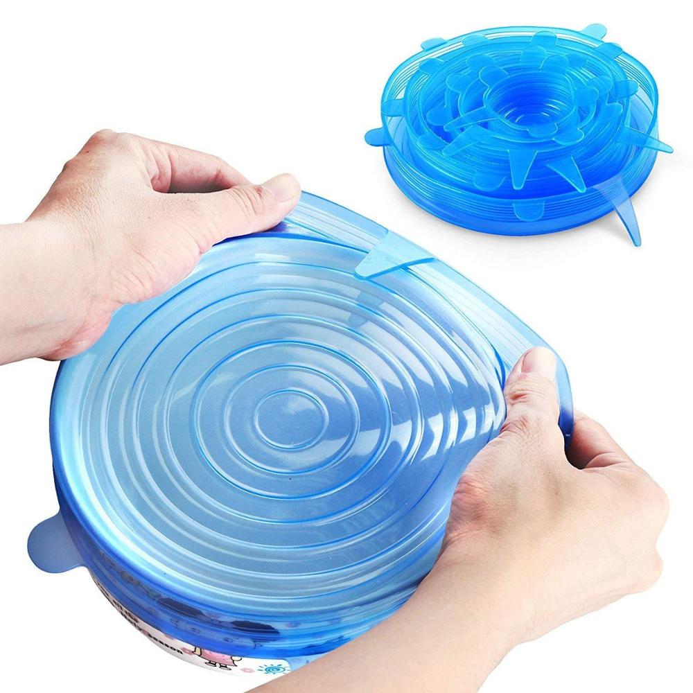 6 pcs Universal Silicone Food Lids Silicone Stretch Caps Keeping Food Fresh Pot Dish Kitchen Accessories