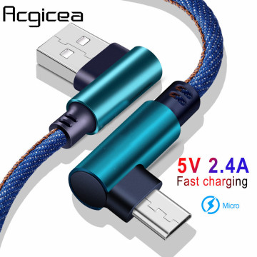 90 Degree micro usb cable 0.25m 1m 2m cowboy 2.4a fast charging data cord charger for xiaomi samsung s7 android phone cables