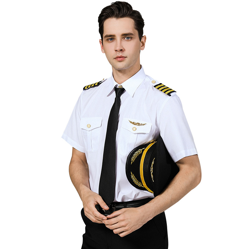 International Airline Garment Security Supervisor Manager professional Unique White Shirt AirLine Captain uniform pilot shirt