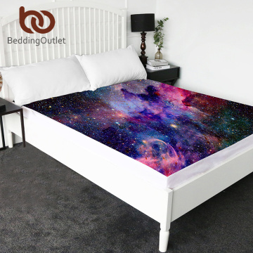 BeddingOutlet Galaxy Fitted Sheet Outer Space Topper Sheets Psychedelic Universe Bedding Sheet Purple Blue Queen 1pc Bedlinen