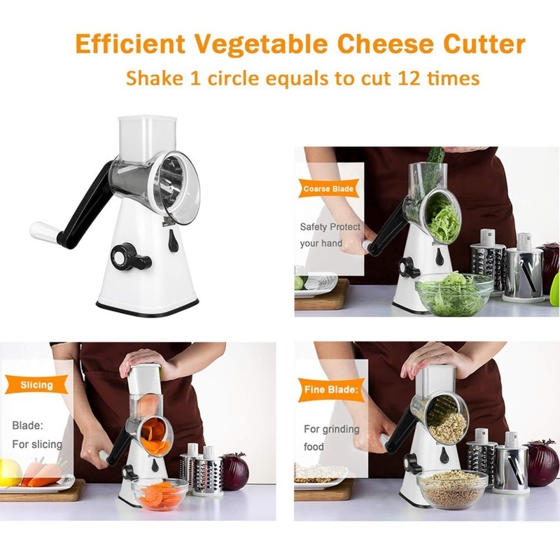 2020 3 in 1 Vegetable Mandoline Slicer Swift Rotary Drum Grater Nut Shredder Veggie Cutter Peeler Spiralizer Cheese Chopper