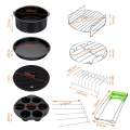 13pcs Air Fryer Accessories 9 Inch Fit for Airfryer 5.2-6.8QT Baking Basket Pizza Plate Grill Pot Kitchen Cooking Tool for Party