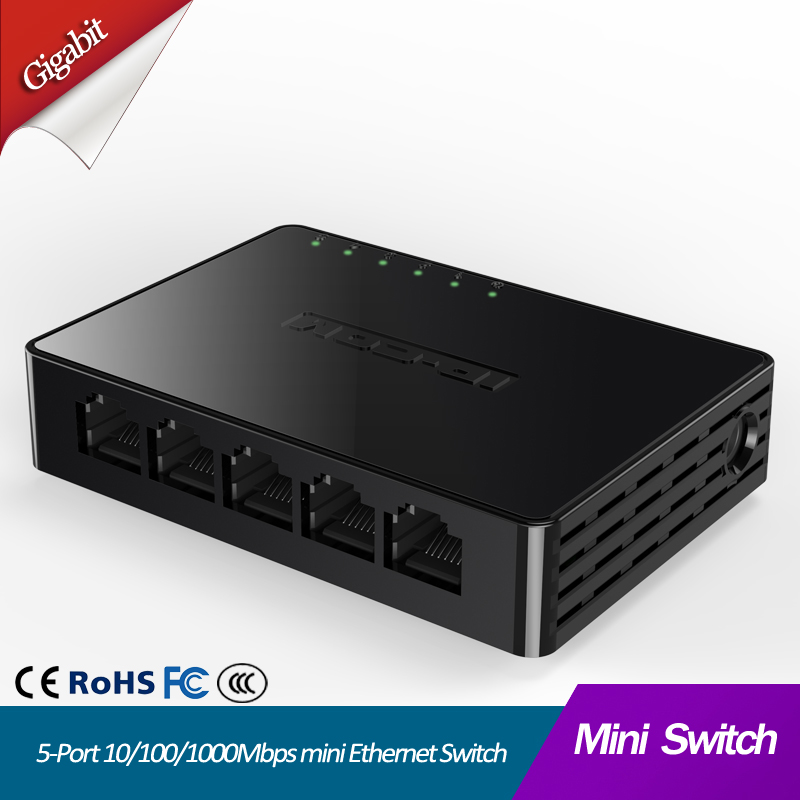 Mini 5 Port Gigabit Ethernet Switch 5 Port 10/100/1000Mbps Desktop Network Switch Lan Hub Small and Smart Auto MDI/MDIX