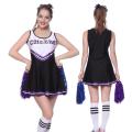 Women Girls Cheerleader Costume Cheer Uniform School Musical Party Halloween Costume Fancy Dress Sports Uniform With Pom Poms