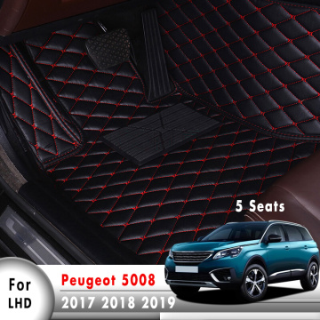 Car Floor Mats For Peugeot 5008 MK2 2019 2018 2017 5 Seats Car Carpets Leather Rugs Dash Floorliners Auto Styling Protector