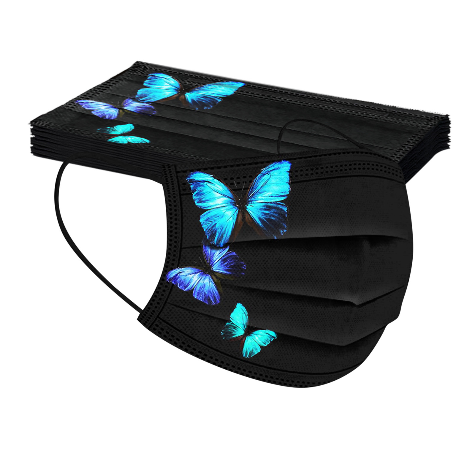 10PC Breathable Black Face Mask Butterfly Printed Masks Fabric Protective 3 layer Dust Mouth Cover Disposable Mouth Mask