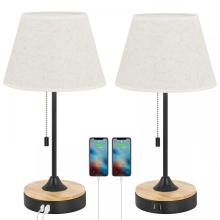 Wood Desk Lamps with Dual USB Charging Port