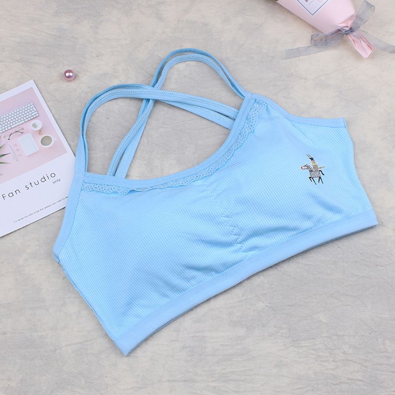 1pc Cotton Baby Girls Bras Solid Color Young Girls Underwear For Sport Wireless Small Training Puberty Bras Undergarment Clothes