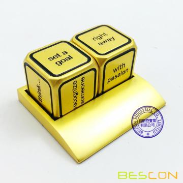 Bescon Promotional Motivational Solid Metallic Dice Set, 2pcs Motivational Desktop Metal Dice Set One Inch D6 Matt Golden