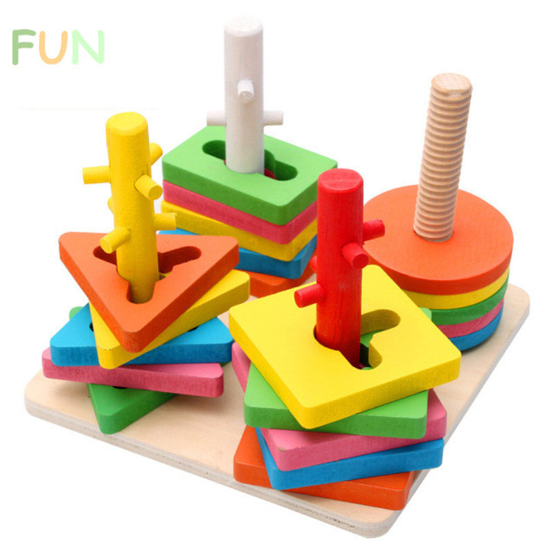 Baby 5 colors 4 pillars&geometric Shapes Sorting Nesting Stack Toy Learning Geometry Puzzle Educational Toys sorter For Children