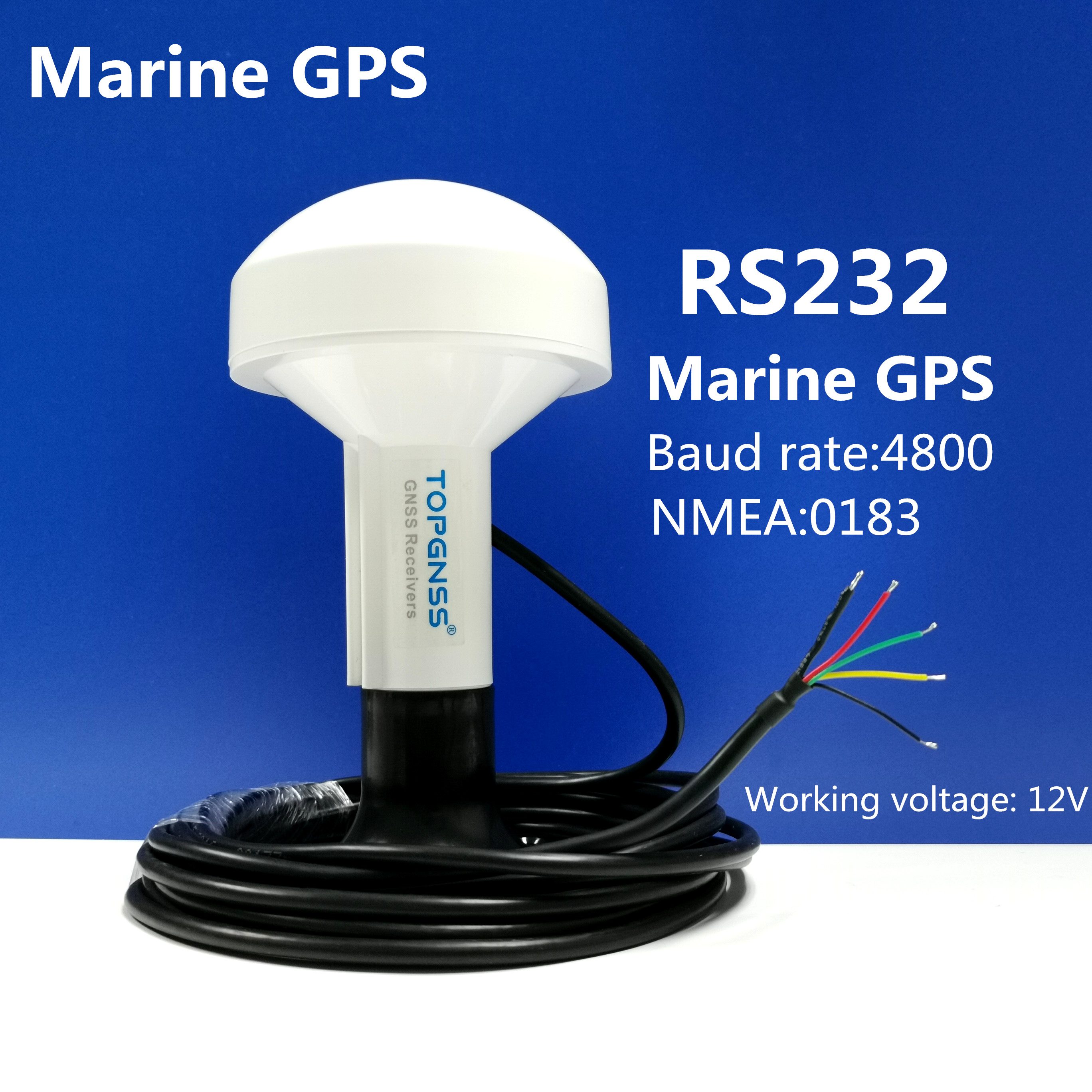 4800 baud rate 12V RS232 NMEA protocol GPS chips boat marine GPS receiver module antenna RS-232, Mushroom housing with bracket