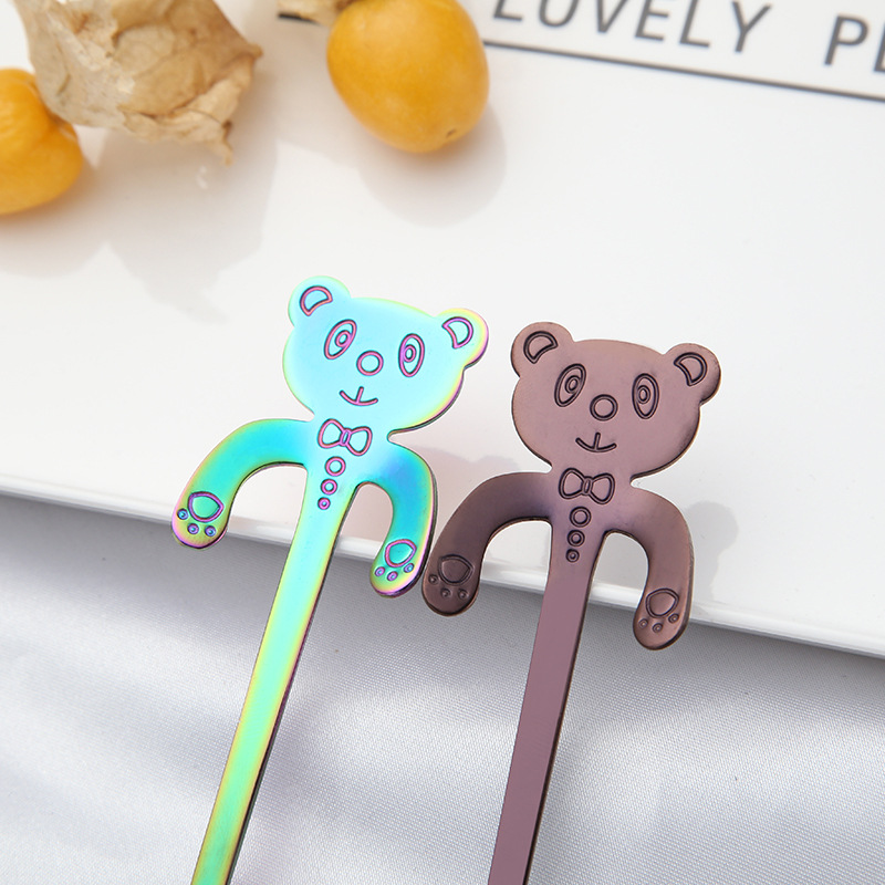 UPORS 2Pcs/set Panda Coffee Spoons 304 Stainless Steel Hanging Coffee Scoop Spoon Teaspoon Bear Moka Ice Cream Desert Tea Tools