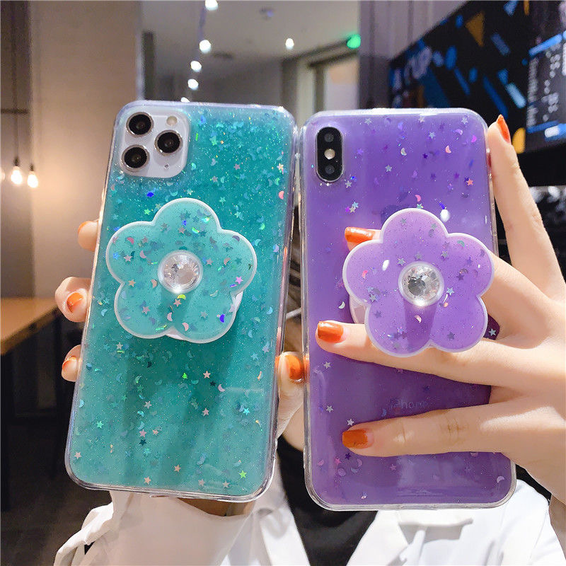 Suitable foriPhone11pro max xs mobile phone case Hyun same flower with bracket small fresh simple fashion silicone female models