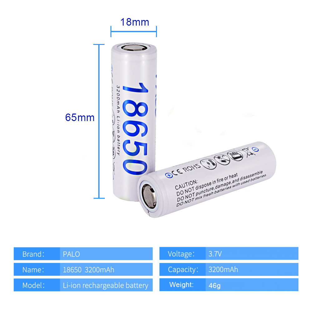 PALO 18650 Battery 3.7v 3200mah NCR18650 Lithium Li-ion Rechargeable Battery 18650 For Flashlight batteries(NO PCB)
