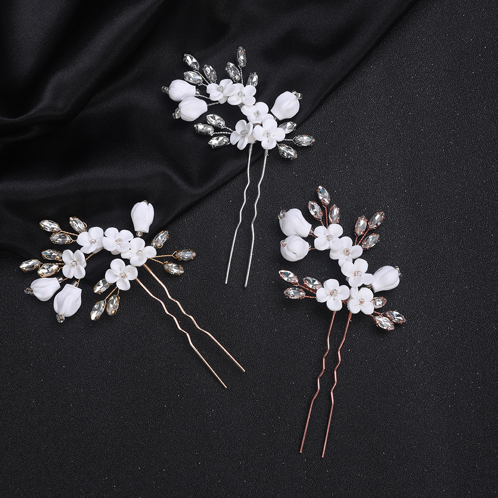 Wedding Headdress Silver Rose gold Rhinestone Hair Accessories Elegant Women Ornaments Flower Hair Pin Bridal Headwear