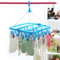 Folding Laundry Holder Rack Plastic Portable Clothes Hanger with Clips Windproof Clothespin Socks Underwear Storage Drying Pegs