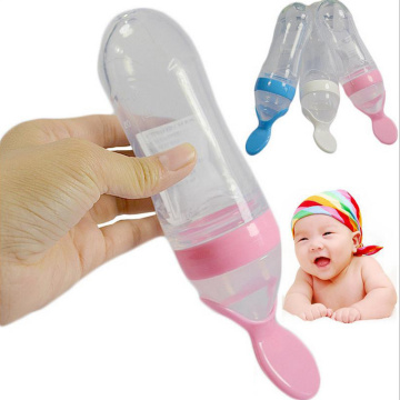 90ml Safety silicone baby bottle Infant kids feeding bottles With Spoon Rice Cereal Milk Paste Baby Food Supplement Bottle Cup