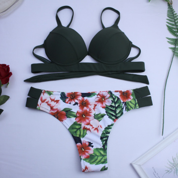 Sexy Leaf Print Bikini 2020 Female Swimsuit Women Swimwear Thong Push Up Bikinis Set Low Waist Swimming Suits for Bathing Suit