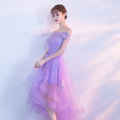 Purple High Low Prom Dresses 2020 Elegant Boat Neck Off The Shoulder Appliques Short Front Long Back Tulle Graduation Dresses