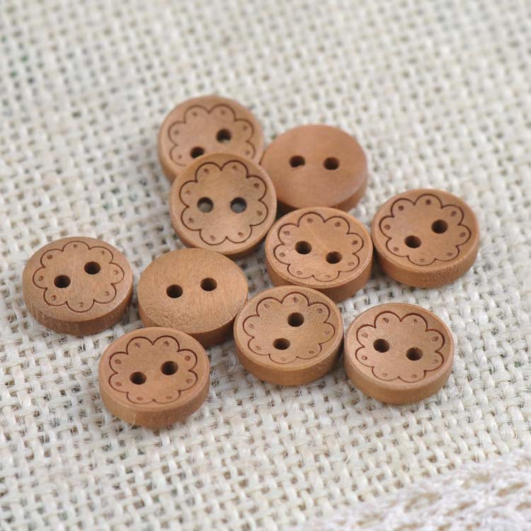 Natural Decorative Wood Buttons For Sewing Scrapbooking Crafts 50pcs 13mm MT1377X