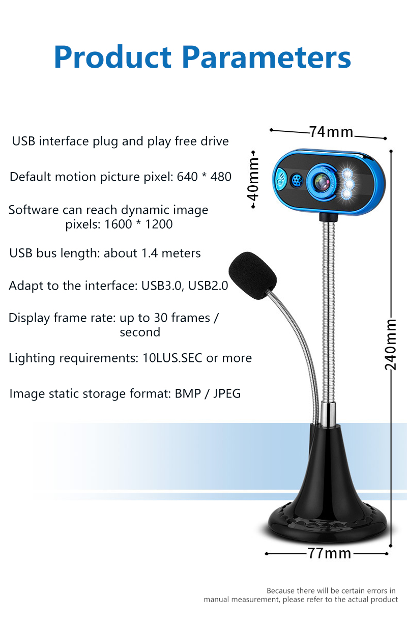 USB HD Webcam With Home Office Microphone Night Vision Function Video Camera LED With Microphone For Laptop Notebook Computer