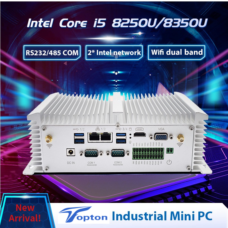Industrial Fanless Mini PC Intel Core i5 8250U i7 7500U 2*DDR4 2*Lans Desktop Computer Win10 Linux 6COM GPIO VGA 4G SIM HD WiFi
