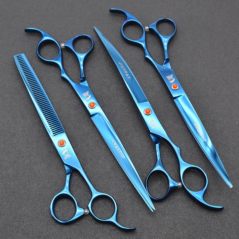 8.0 inch Professional Pet Scissors Dog Grooming Shears Straight Thinning Curved Scissors Set Pet Hair Cutting 4pcs Kits