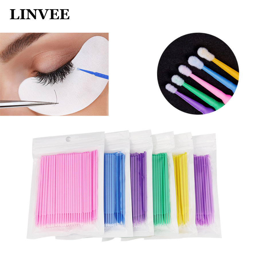 100/200 Pcs Individual Eyelash Makeup Brushes Disposable Mascara Wands for Lashes Eyebrow Lip Manicure Microbrushes Cotton Swabs