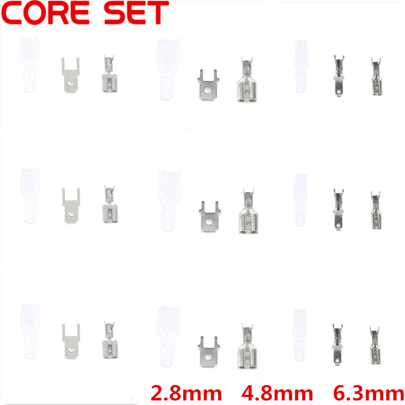 100pcs/Lot 2.8mm 4.8mm 6.3mm Brass Crimp Terminal Male Female Spade Connectors Insulating Sleeve 22-16AWG