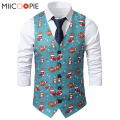 Christmas Chaleco Hombre Funny Cartoons Printed Sleeveless Single Breasted Men Suit Vests Dress Casual Party Waistcoat For Man