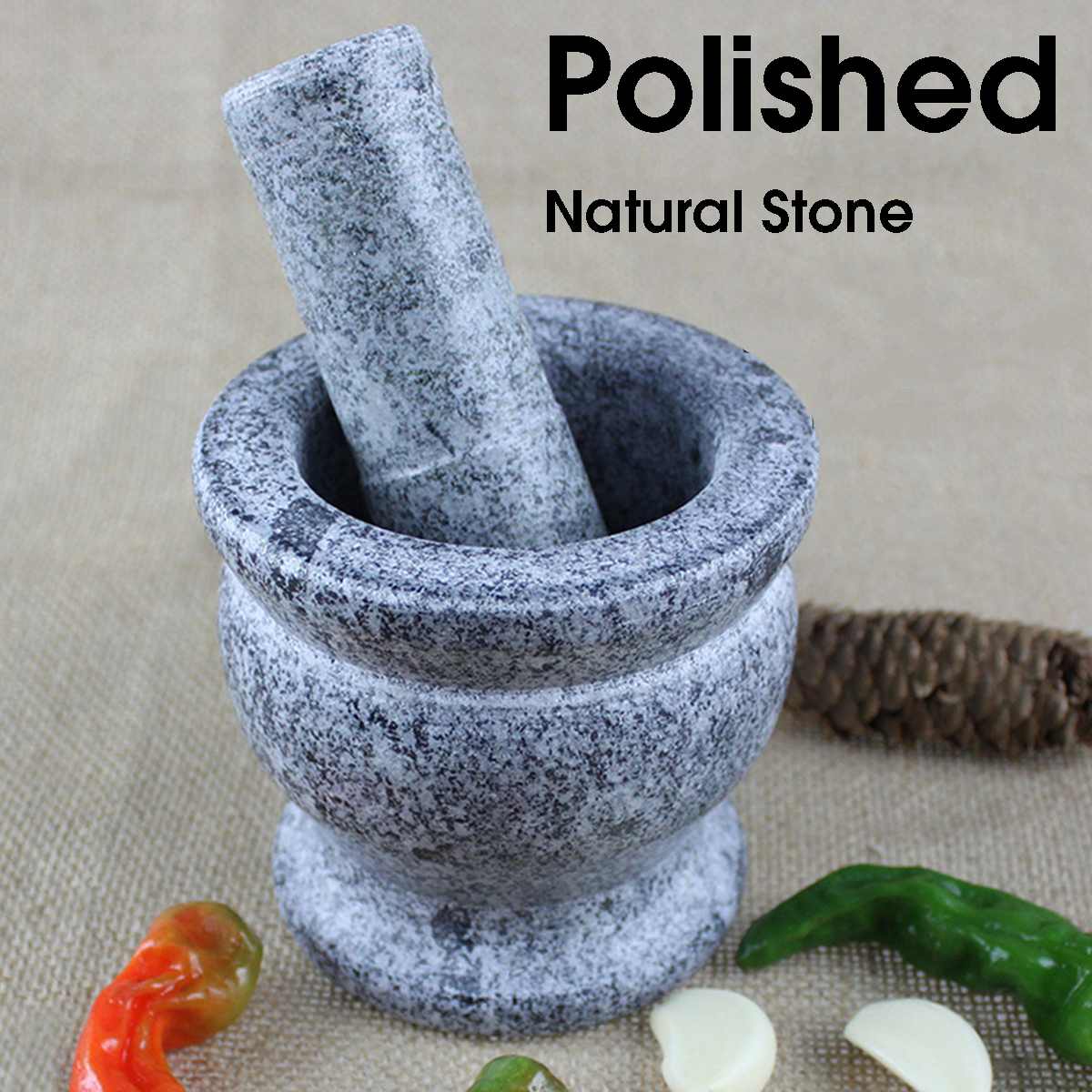Natural Stone Durable Mortar Pestle Set Pepper Mill Garlic Crusher Pugging Pot Herbs Spice Grinder Powder Mill Kitchen Tool