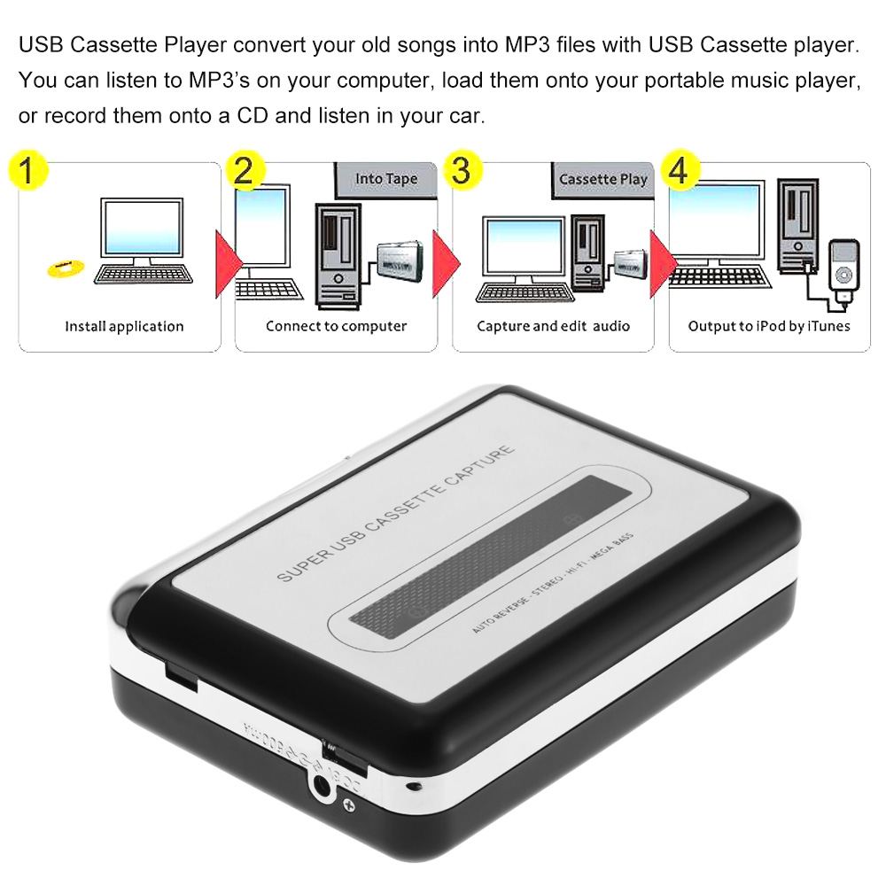 Portable MP3 Cassette Capture to MP3 USB Tape PC Super MP3 Music Player Audio Converter Recorders Players Cassette-to-MP3