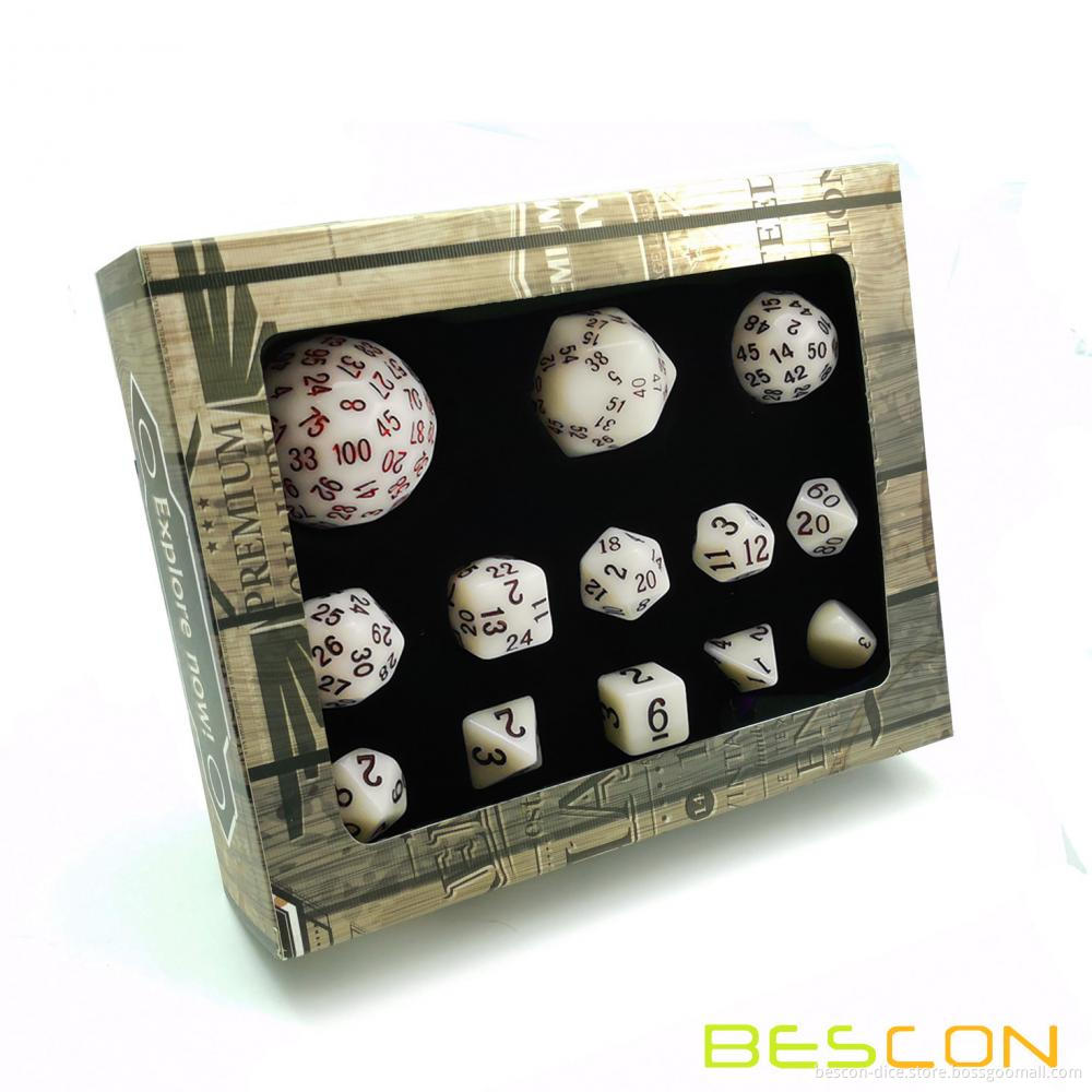 Bescon Super Glowing in Dark Complete Polyhedral RPG Dice Set 13pcs D3-D100, Role Playing Dice Set Amber and Luminous